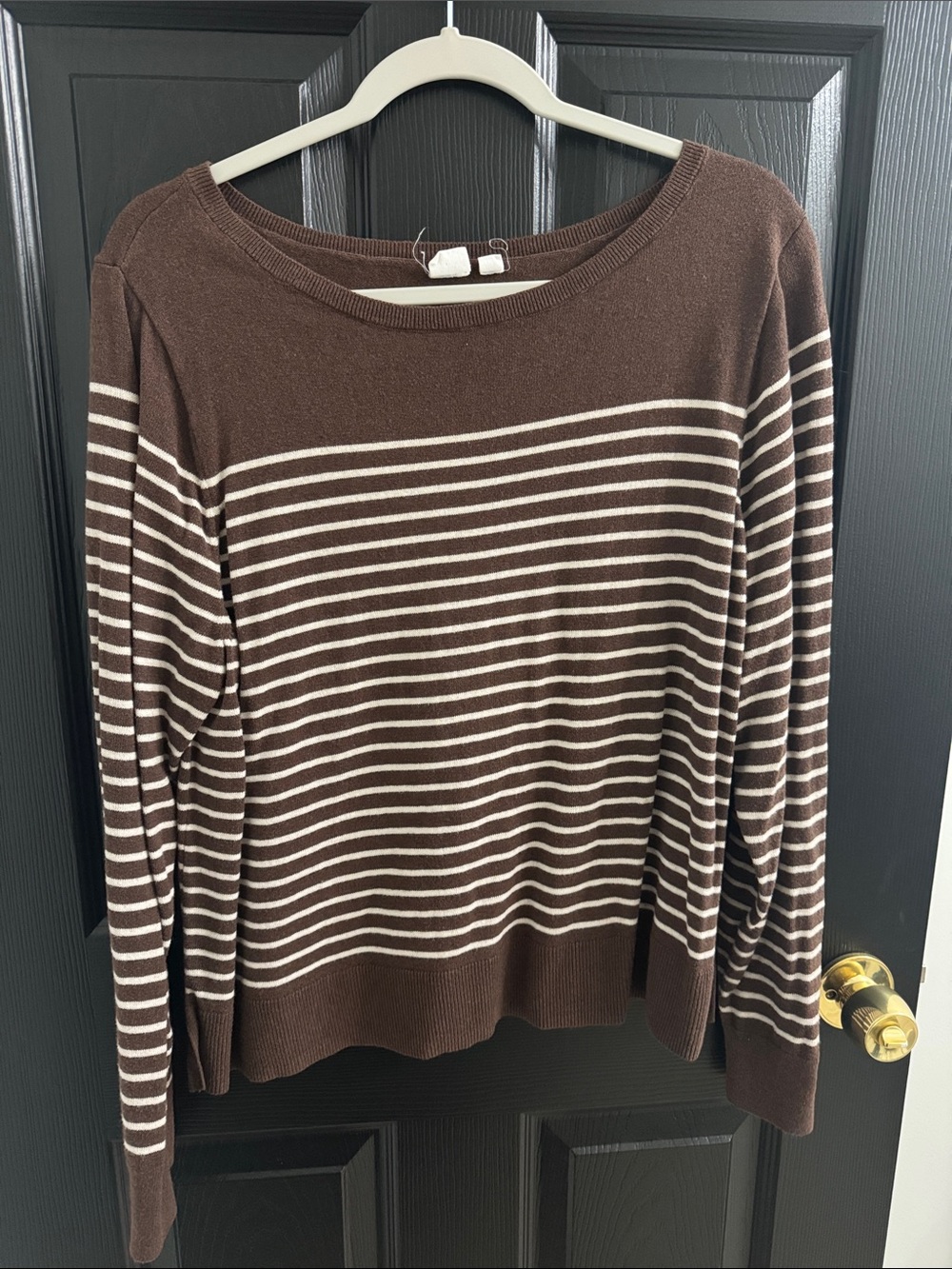 GAP Brown and Cream Striped Boatneck Sweater
